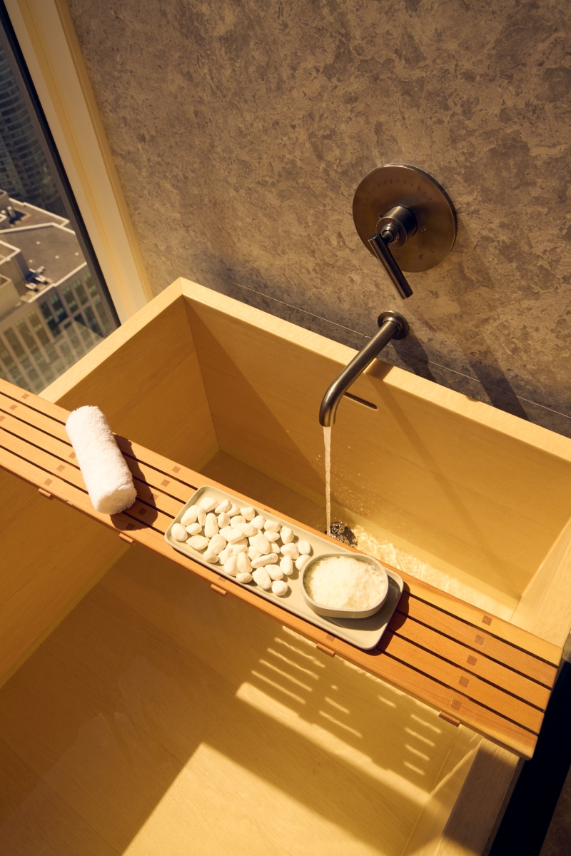 wooden bathtub in Nobu Hotel Toronto